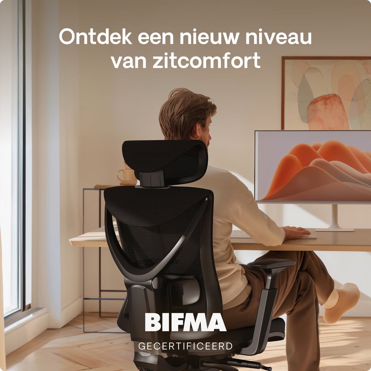 Desktronic SitPro Ergonomische Bureaustoel - Bureaustoelen voor volwassenen - Bureau stoel voor kantoor, gaming - 5D lendensteunsysteem - Armleuningen 4D - Rugleuning 90° tot 135° - heeft BIFMA en .IGR ergonomiecertificering - Zwart thumbnail 6
