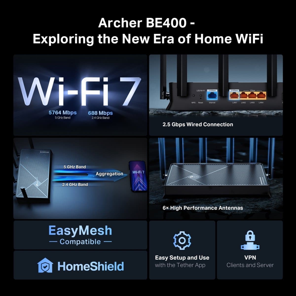 TP-Link Archer BE400 WiFi 7-router met 6,5 Gbps en 2,5G-poorten thumbnail 6