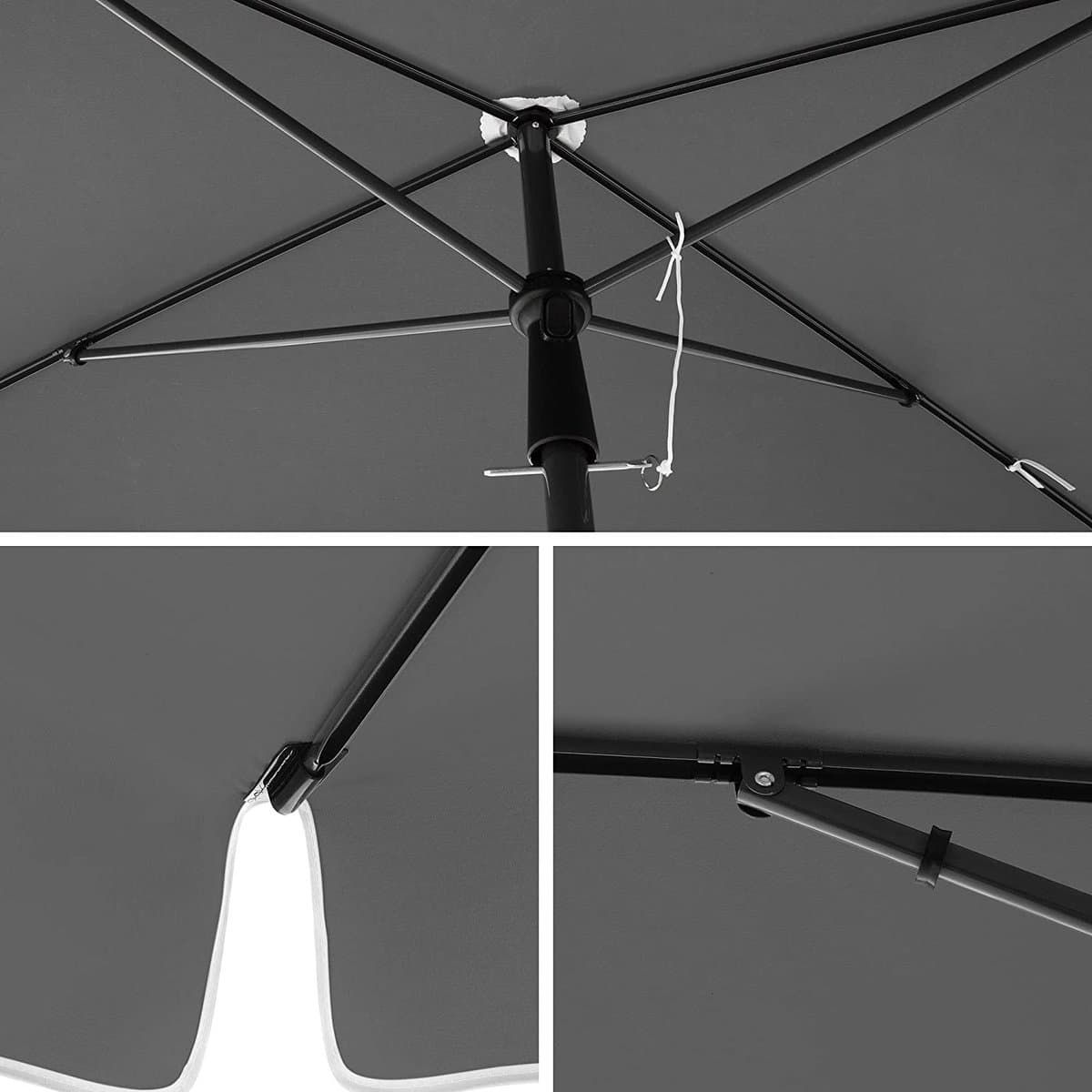 ACAZA Parasol - Strandparasol - Grijs - 200 x 125 cm (L x B) - inclusief Draagtas - Rechthoekig - Tuinparasol - Kantelbaar - Waterdicht - Terras Parasol voor Appartement - Parasol Strand thumbnail 3
