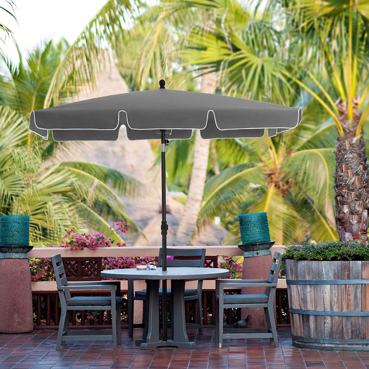 ACAZA Parasol - Strandparasol - Grijs - 200 x 125 cm (L x B) - inclusief Draagtas - Rechthoekig - Tuinparasol - Kantelbaar - Waterdicht - Terras Parasol voor Appartement - Parasol Strand thumbnail 7