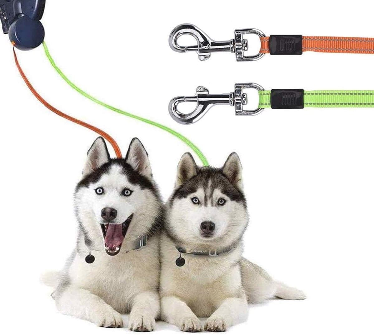 Dubbele intrekbare hondenriem met LED-licht en afvalbox voor twee honden thumbnail 5