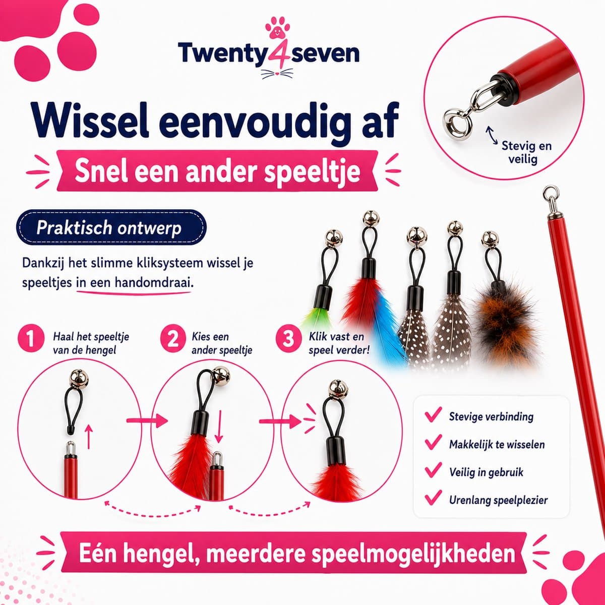 Twenty4seven® Kattenhengel Set - 12-Delig - Kattenspeeltjes met Veer - Kattenspeelgoed - Interactief & Intelligentie - Speelgoed voor Katten & Kittens thumbnail 8