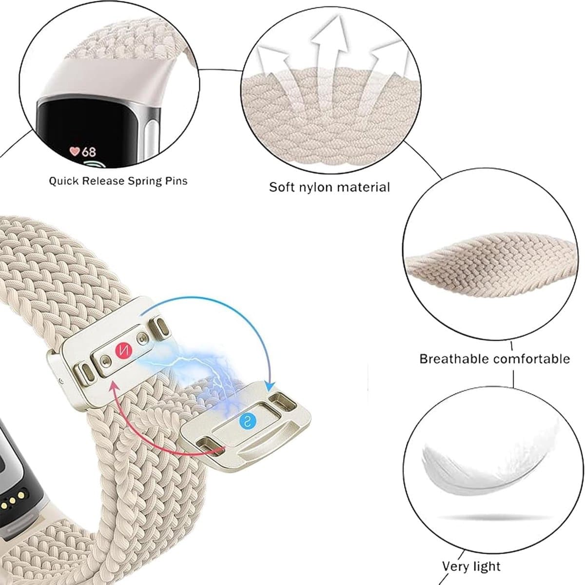 Nylon Fitbit Charge 6 Horlogebandjes van Magnetisch Rekbaar Stof voor Draagcomfort en Aanpassing - Vervangende Band voor Fitness Tracker voor Mannen en Vrouwen thumbnail 6