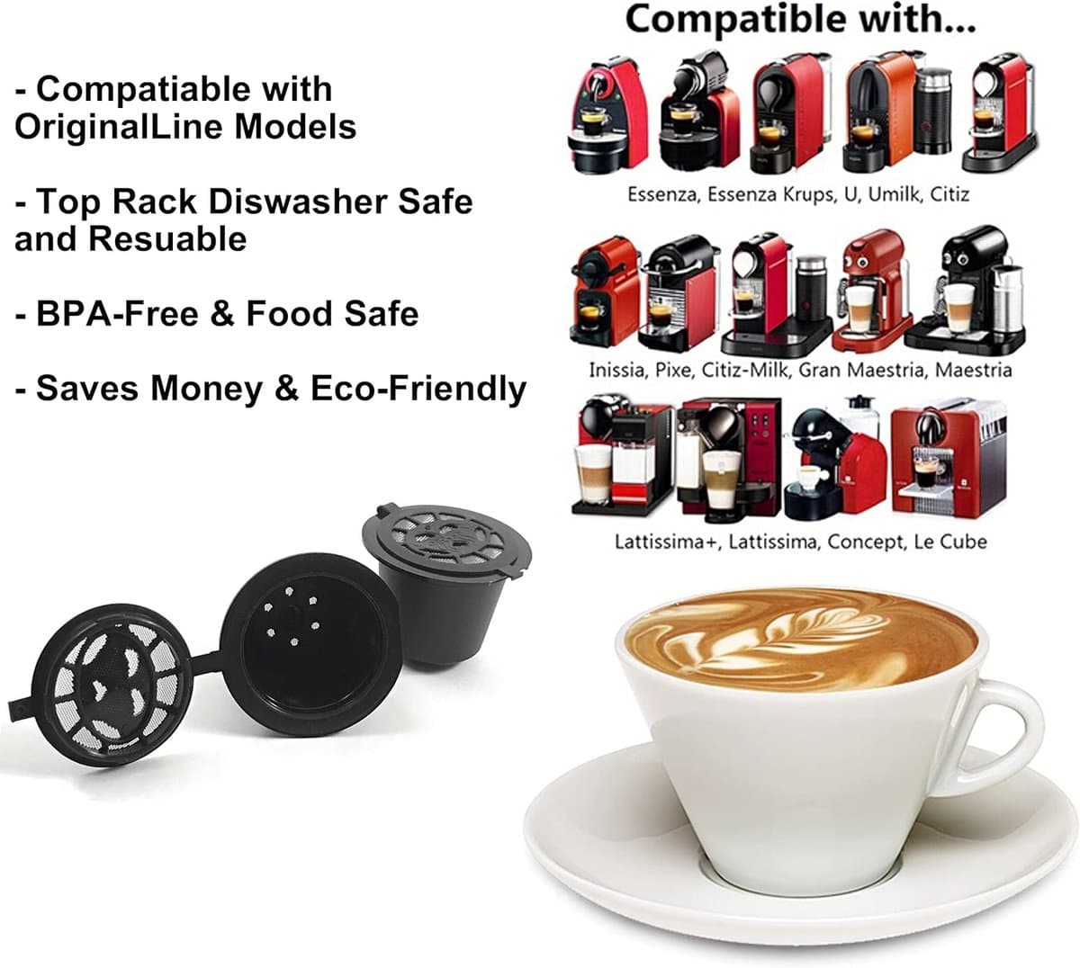 Thijox - Koffiecapsules 6 stuks Herbruikbare Koffiefilters voor Nespresso OriginalLine - Duurzaam RVS en BPA-vrij - Inclusief Lepel en Borstel - Perfe thumbnail 4