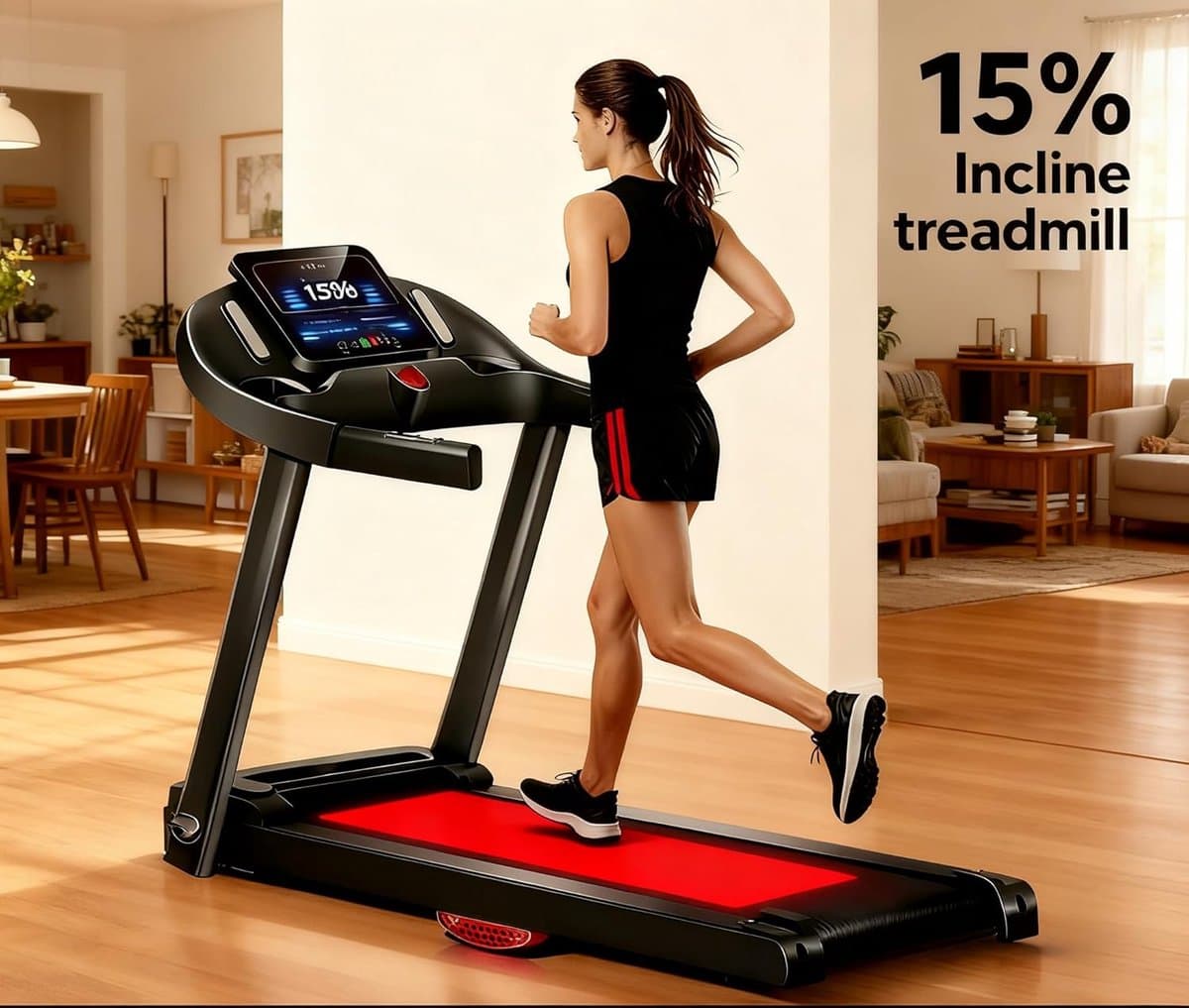 Opvouwbare Loopband - Hometrainer Fitness - Intensieve Training - 15% Helling Simulatie - 136 kg Capaciteit - Zwart thumbnail 7