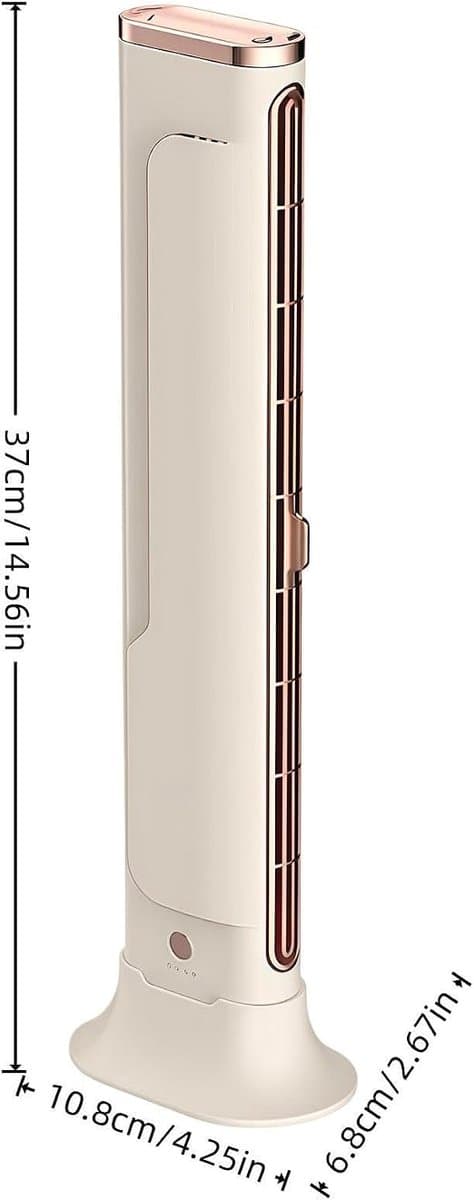 Staande torenventilator USB oplaadbaar, multifunctionele bladloze bureauventilator voor scherm, muur en tafel, stille ventilator voor slaapkamer kantoor studentenkamer, verstelbare luchtuitlaat, grote luchtvolume, crème roségoud design thumbnail 2