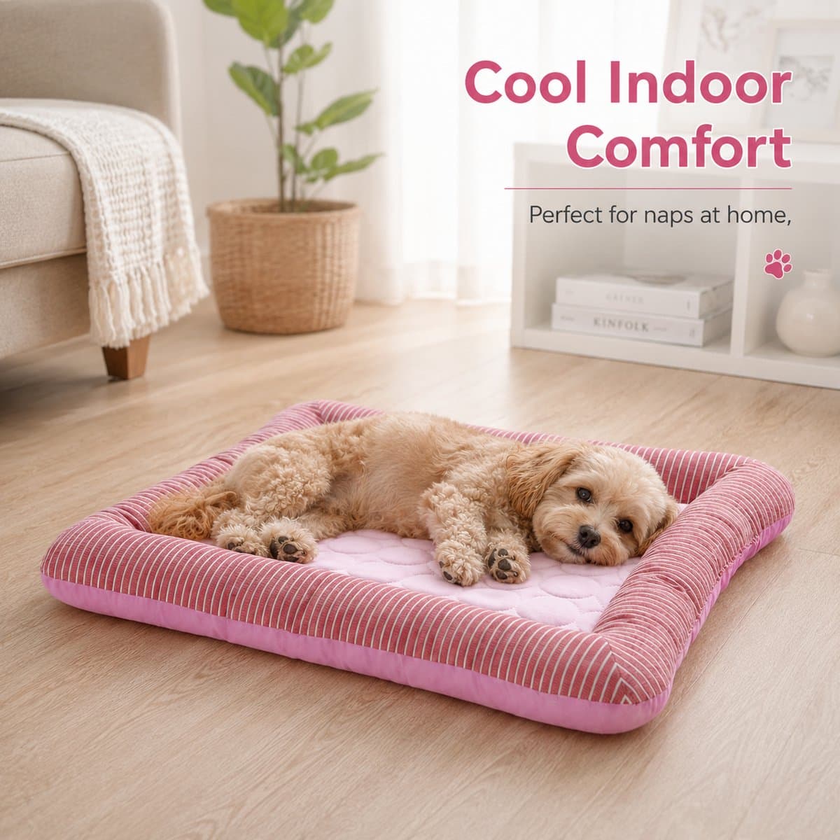 Zelfkoelende Koelmat Hond - M-55*45cm-Comfortabel Koelkussen en Ademende Ijszijde Hondenmand - Wasbare Koeldeken voor Honden en Katten - Roze thumbnail 5