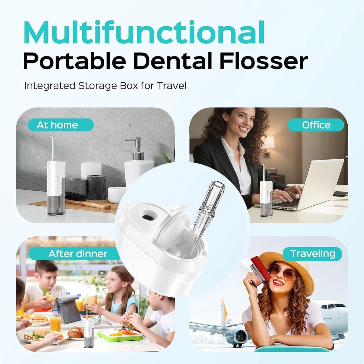 SnelShoppen - Draadloze Mini Mondirrigator - Compact, 4 Modi, IPX7 Waterflosser voor Tanden, Orthodontie en Gevoelige Tanden - Reisvriendelijk in Grij thumbnail 4