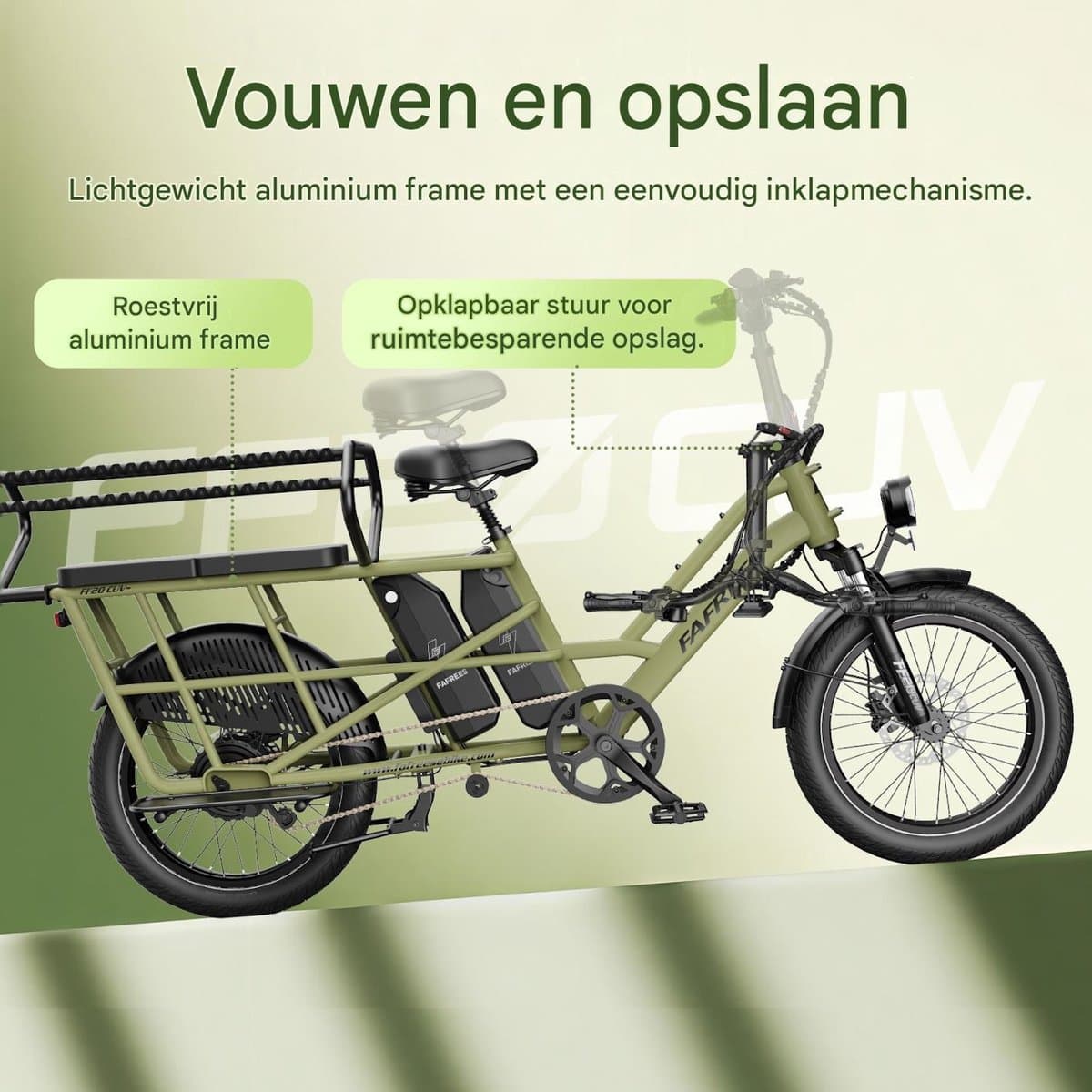 FAFREES 20 inch elektrische fiets met kinderzitjes en voorkorf – E-fiets – E-Bakfiets24Ah accu – maximaal 200kg draagvermogen – max 25km/u – Familie Longtail E-Cargo Bakfiets –tot 140km – voor gezinsuitjes en dagelijkse boodschappen –Zwart thumbnail 7
