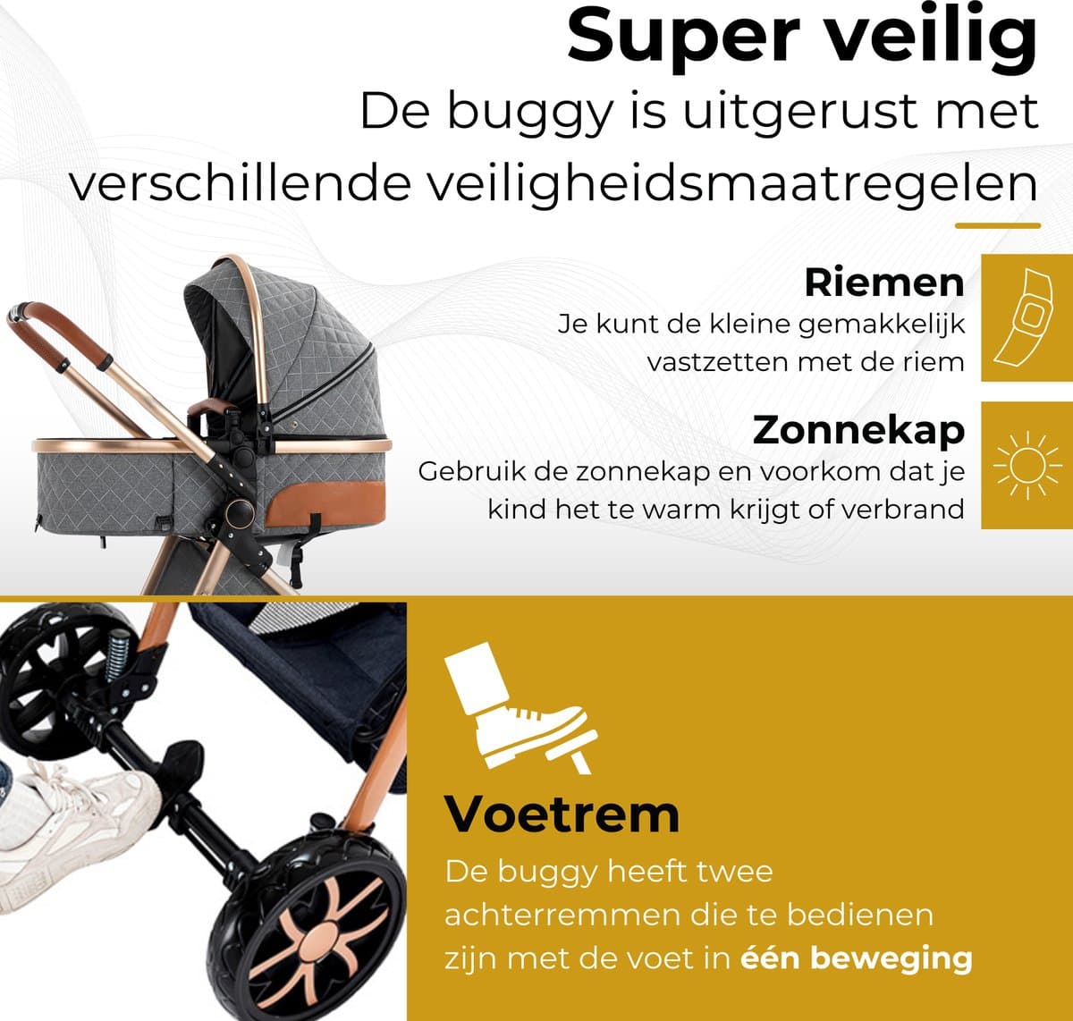 Lunola Nova - Kinderwagen 3-in-1 - incl. autostoel - 0-20kg - XXL - Multifunctionele Buggy 3in1 - Grijs thumbnail 8