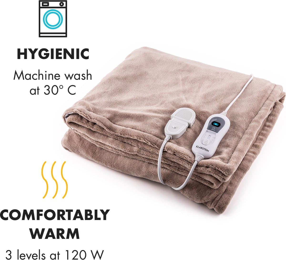 Klarstein XL Warmtedeken, 120 W Elektrische Deken met Automatische Uitschakeling, Knuffeldeken voor Bed, Bank & Camping, Grote Elektrische Dekens, Energiezuinige & Wasbare Warmtedekens, Elektrische Deken 180x130 cm thumbnail 4