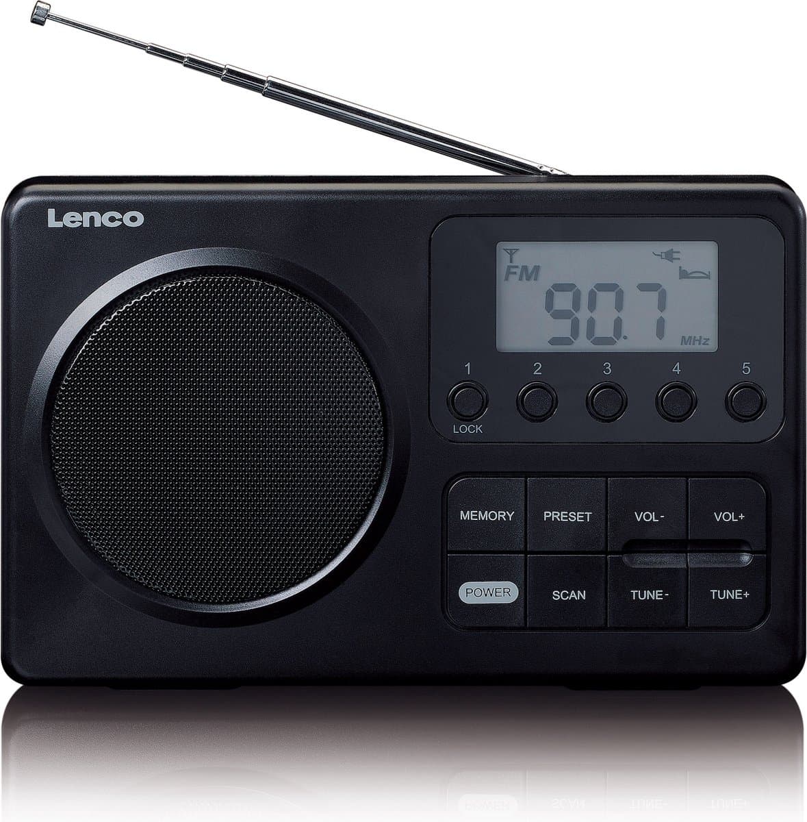 Lenco MPR-035BK Draagbare Radio op Batterijen en Netstroom - Compacte FM Radio met LCD-scherm, 20 Voorkeurzenders en Noodradio Functie - Zwart thumbnail 2