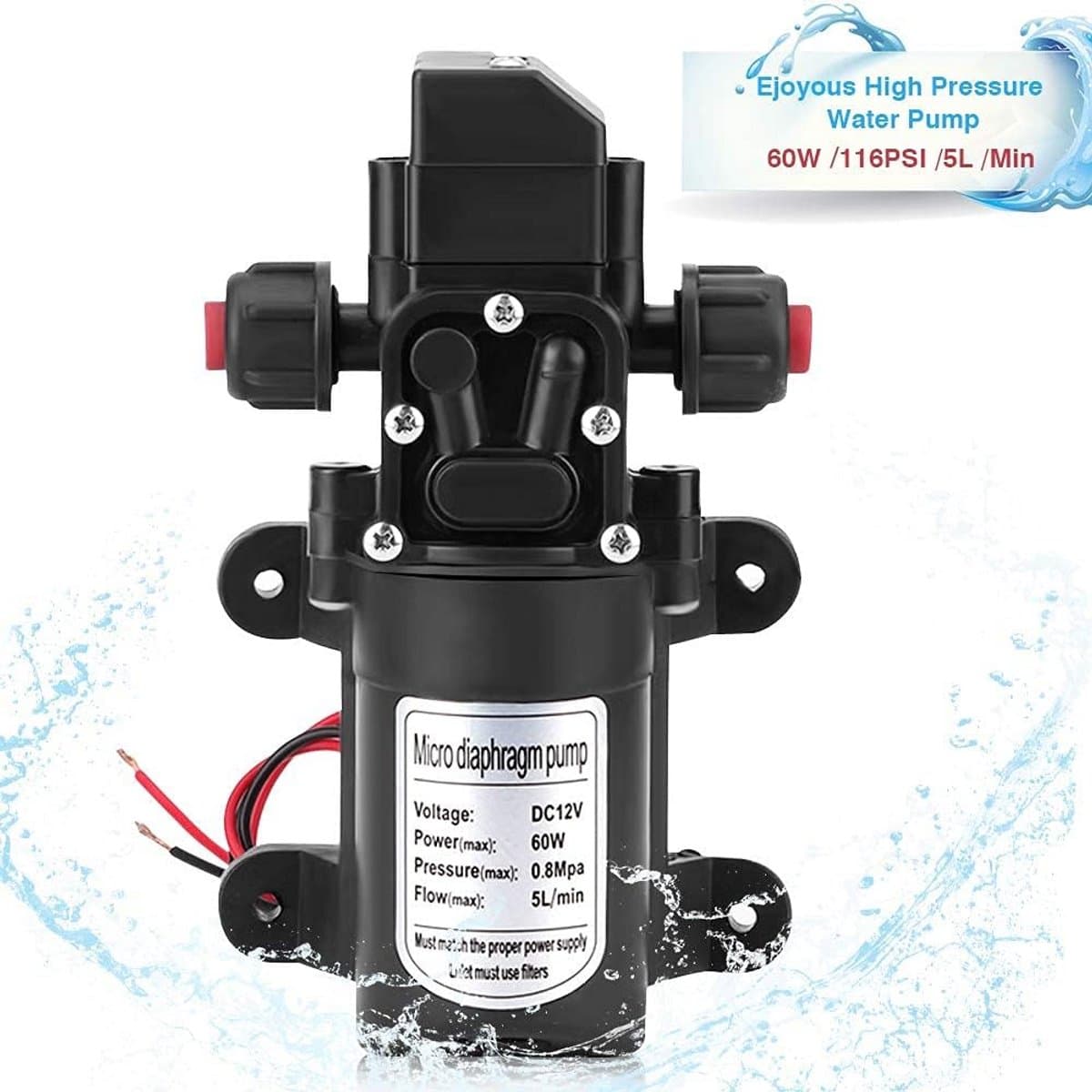 Zelfaanzuigende Hogedruk Waterpomp 12V DC met Drukschakelaar voor Caravan, Tuin en Auto thumbnail 2