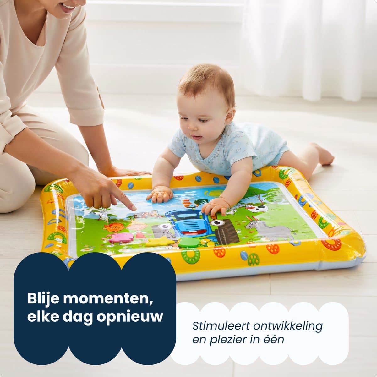 Dutsi - Waterspeelmat Baby - Watermat - Stimuleert Motorische Ontwikkeling - BPA Vrij & Lekvrij - Kraamcadeau - 66x51cm – Geel thumbnail 3
