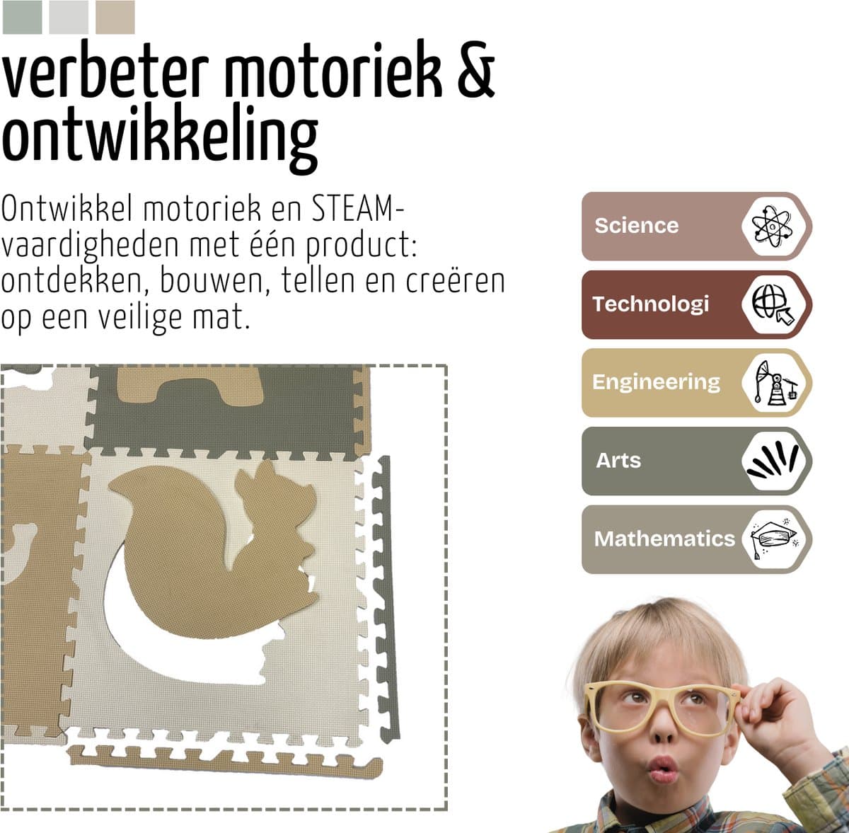 Roosly Speelmat Baby - Speelkleed Baby - babygym - kruipmat - playmat - Foam vloerpuzzel 180 x 180 cm - Inclusief Opbergtas - speelgoed - Veilig & Zacht - Pastel beige & groen thumbnail 3