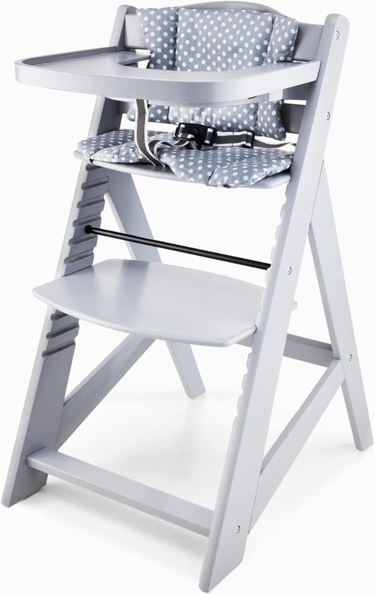 Aurixi® Kinder Eetstoel - Babystoel Voor Aan Tafel Met Dienblad - Baby Stoel Voor Eten - Meegroei Kinderstoel Inklapbaar - Baby stoeltje Zitten - Meegroeistoel – Kindereetstoel - Grijs - 32cm x 44cm x 87 cm
