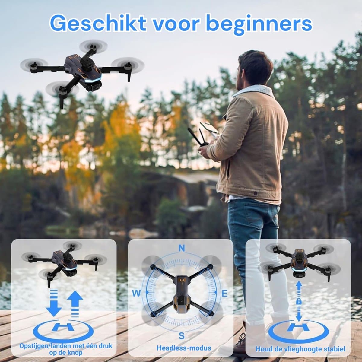 Drone met Camera Opvouwbare Quadcopter met LCD Afstandsbediening - Drone voor Kinderen en Volwassenen met One Key Start en 360° Flips - Drone voor Buiten incl. Draagtas voor Buitengebruik thumbnail 5