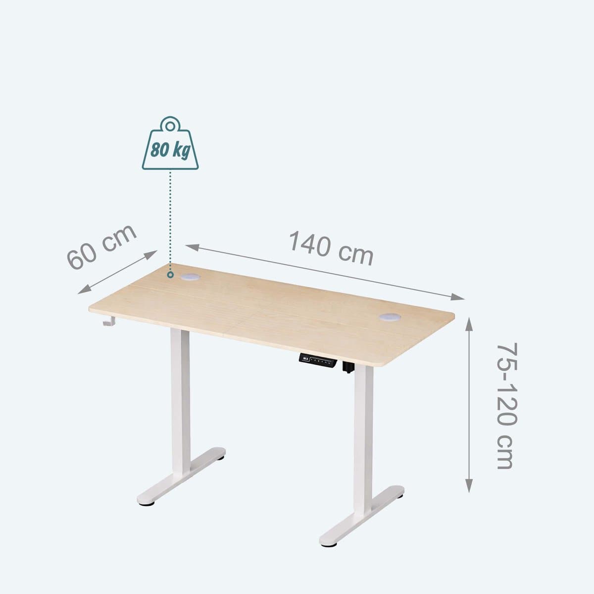 Zit sta bureau - 140 x 60 cm - hoogte verstelbaar - natuur-wit thumbnail 5