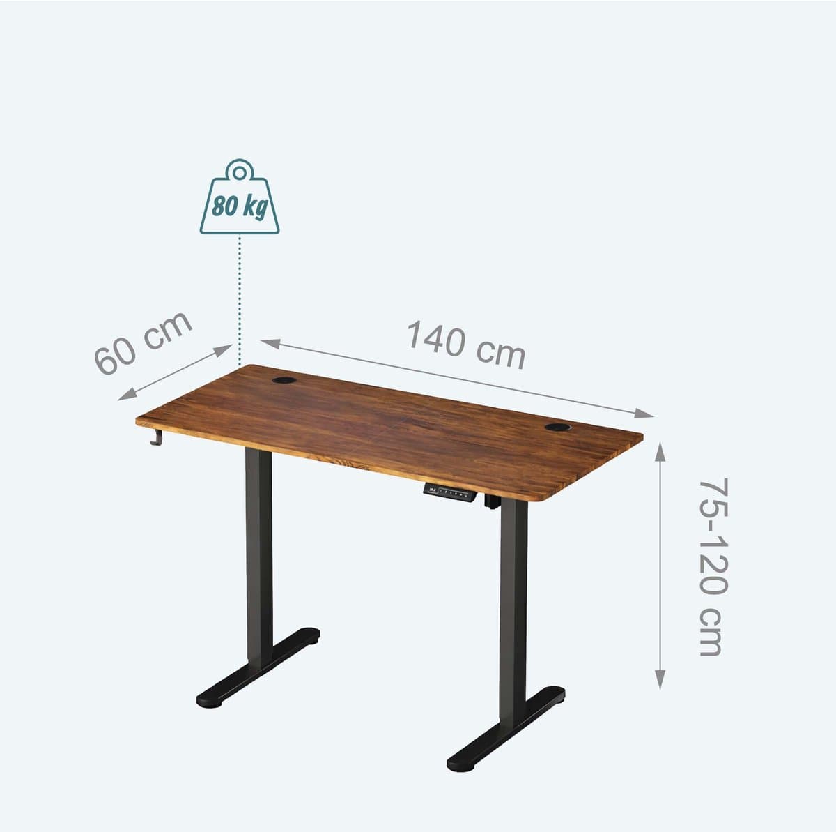 Zit sta bureau - 140 x 60 cm - hoogte verstelbaar - bruin-zwart thumbnail 2