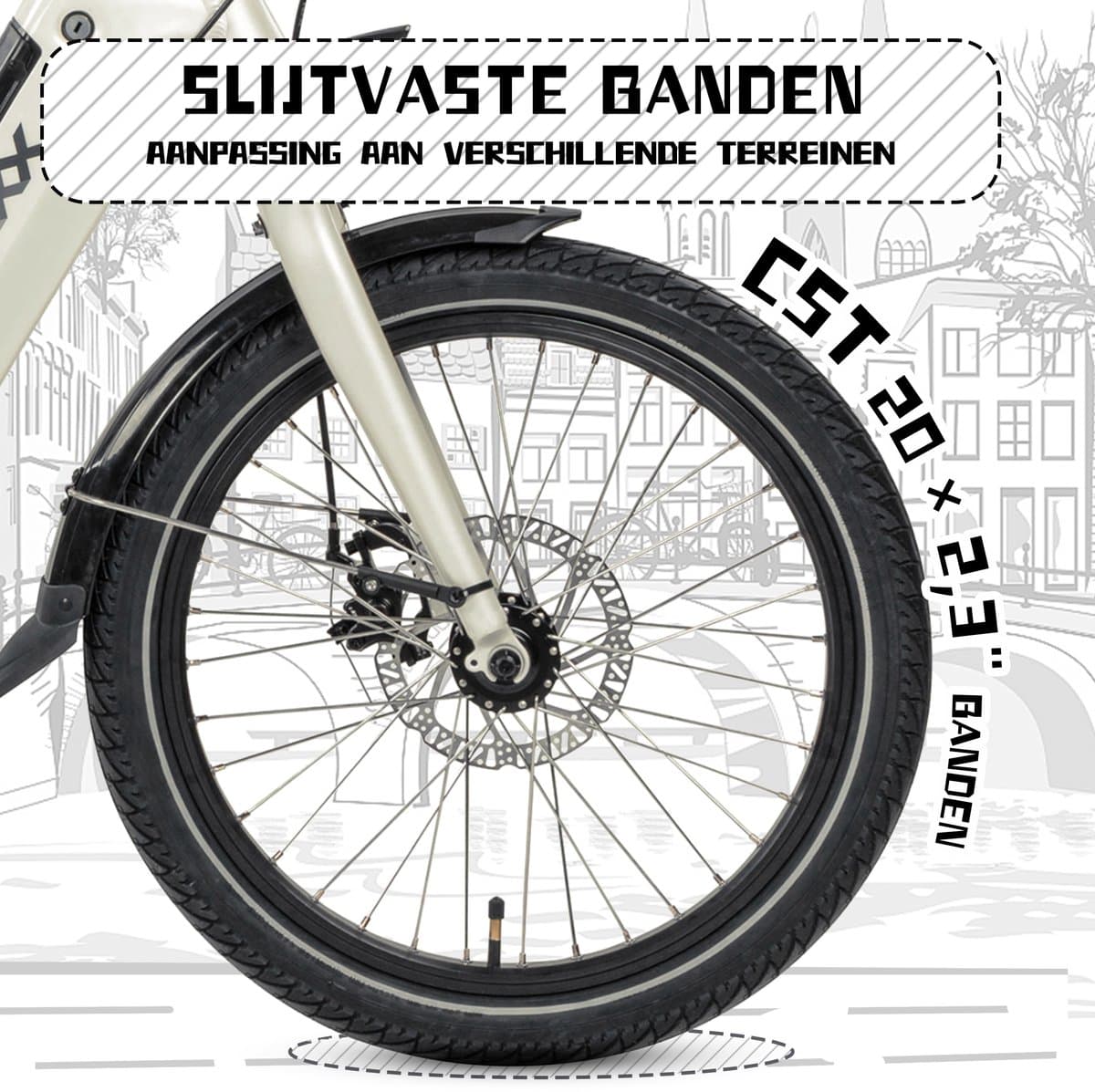 SAXXX Foldi Comfort - Elektrische Fiets - 95% Vooraf Geassembleerd Vouwfiets - 410Wh uitneembare accu - 80 km Actieradius - Shimano Nexus 7-versnellingssysteem - Achterwielmotor 250W - 20 x 2.3" CST - Mechanische schijfrem - Wit thumbnail 2