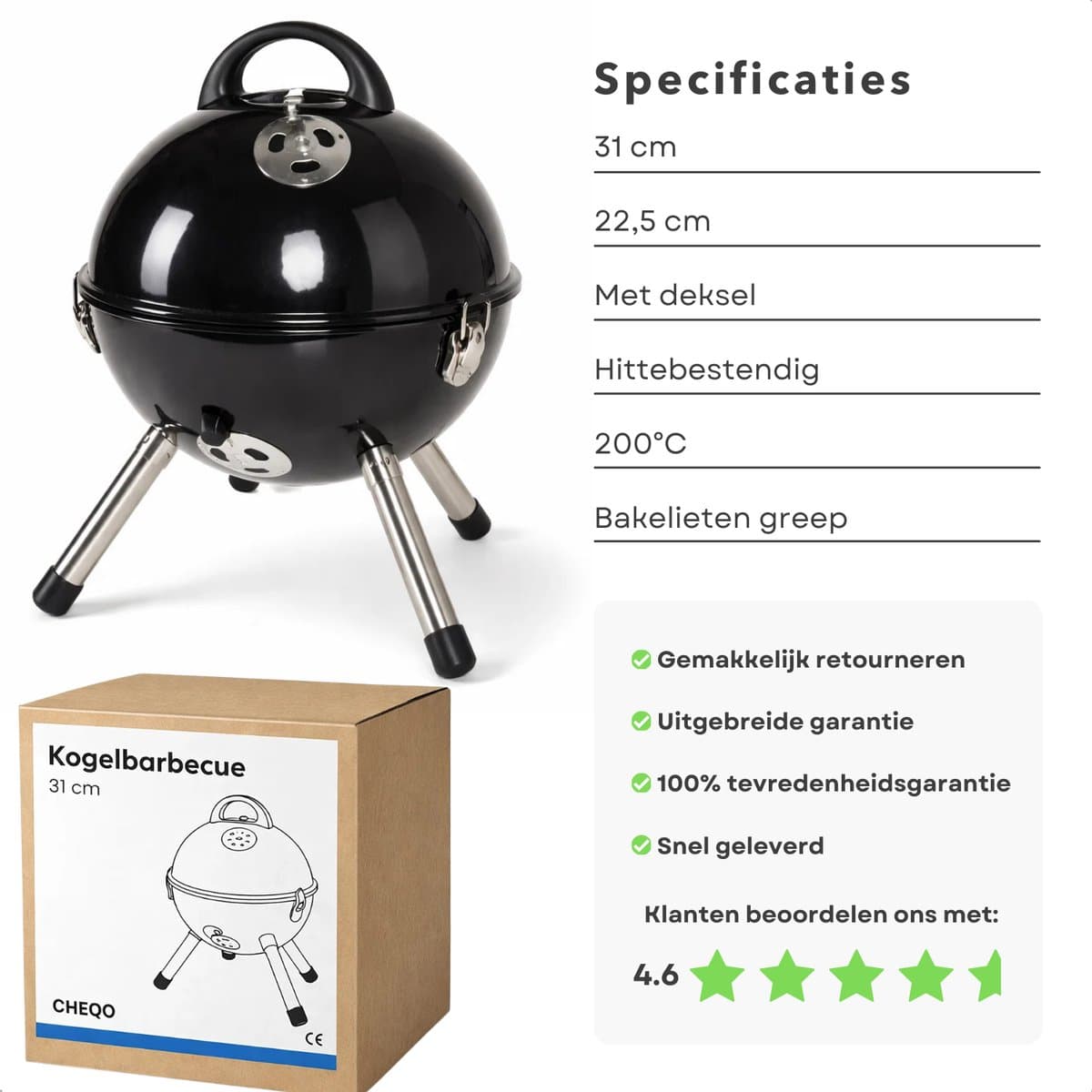 Cheqo® Kogelbarbecue - Houtskoolbarbecue - Houtskool Bbq - Kogel Bbq - Kolenbarbecue - Kogelgrill - Ronde Barbecue - Ronde Bbq - Barbecue Met Deksel - Houtskoolgrill - Draagbare Houtskool Bbq - Draagbare Barbecue thumbnail 3
