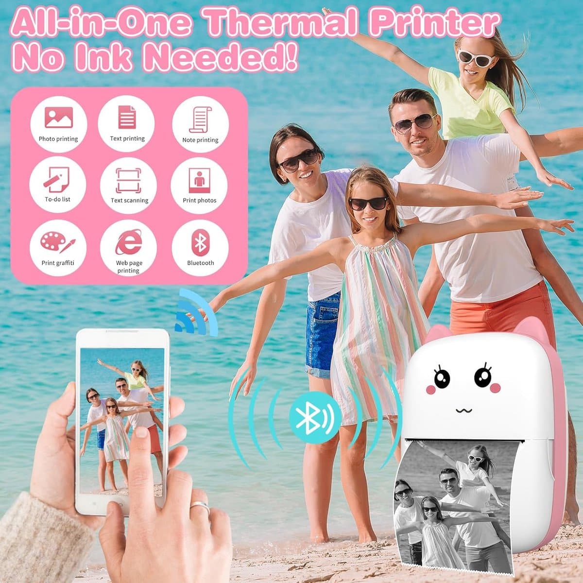 RFWR® Mini Bluetooth Thermische Printer voor Smartphone - Afdrukken van Foto's, Notities, Stickers en Etiketten zonder Inkt thumbnail 2