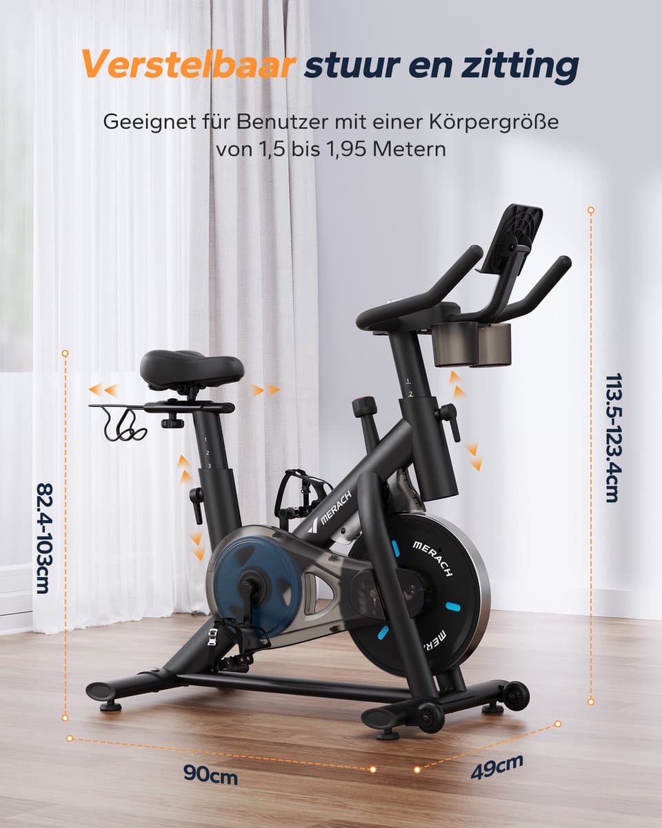 MERACH Hometrainer - 16 Niveaus Magnetische Weerstand - LED-scherm - Verbonden met Kinomap - Dubbele Bekerhouders - Stil thumbnail 4