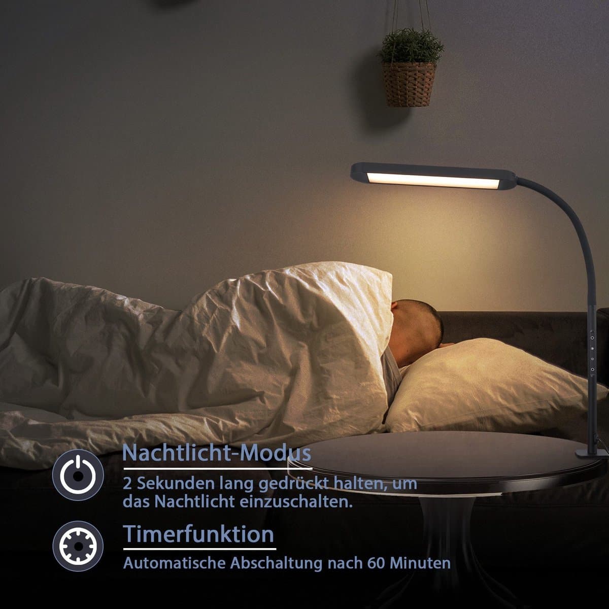 NETTLIFE Tafellamp LED - zwart - Flexibel Klemlamp - 3000-6500K Dimbaar - LED Bureaulamp - 11W - Daglicht Wit - 3 Kleurtemperaturen - 5 Helderheidsniveaus - USB Oplaadbaar - voor slaapkamer | woonkamer | Werkkamer thumbnail 4