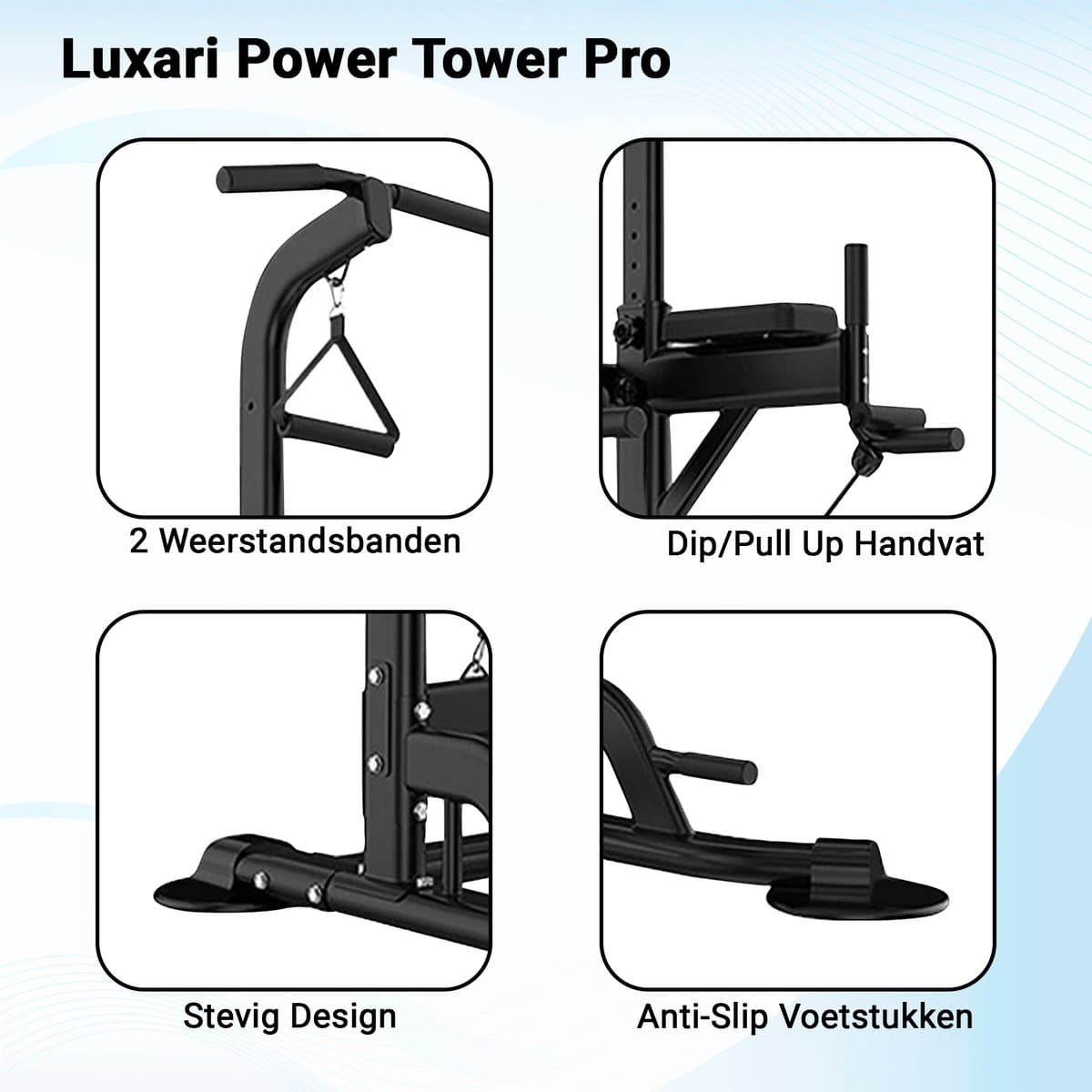 Luxari Pull up station - Weerstandsbanden - Dip Station - Pull Up Bar - Optrekstang - Krachtstation - Power Rack - Verstelbaar - Krachttraining thumbnail 6