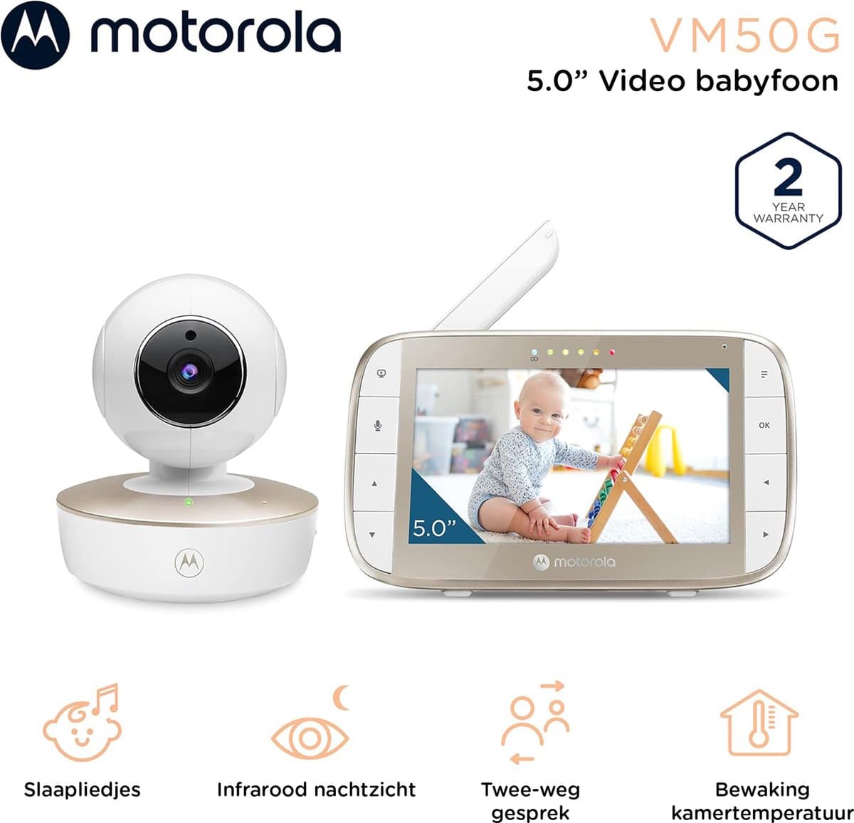 Motorola Nursery Babyfoon met Camera - Baby Monitor VM50G - Baby Camera met Kleuren Display, Tweeweg Communicatie en Infrarood Nachtvisie - 50M Bereik - Inzoomen, Kantelen en Draaien thumbnail 4