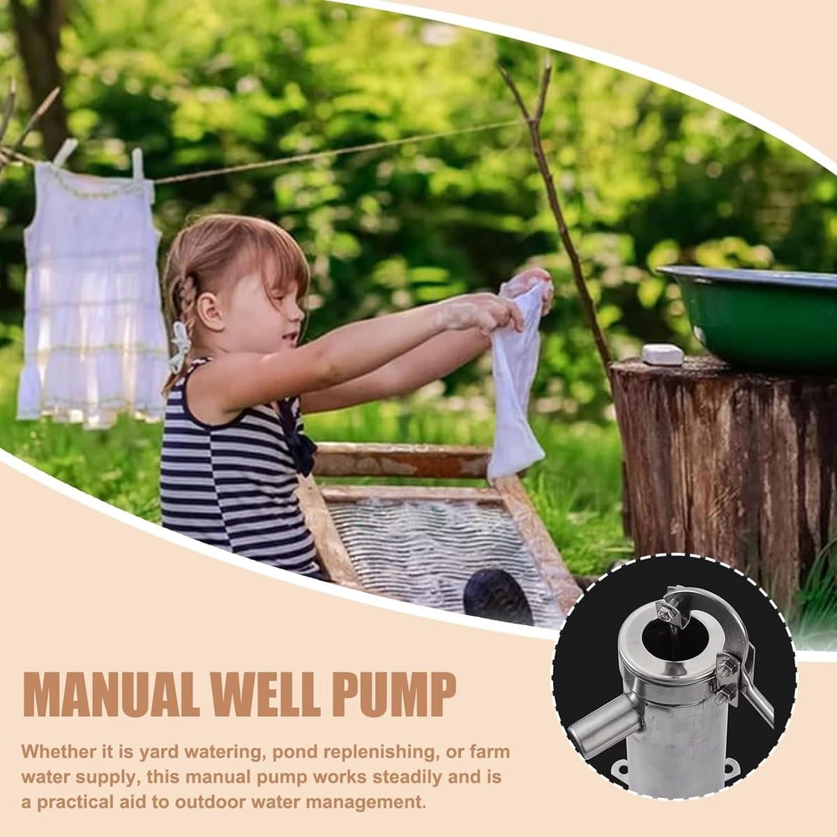 Handpomp - Waterpomp Putpomp - Tuin Irrigatie - Werkt zonder elektriciteit - Tot 10 meter diep - Zilverkleurig thumbnail 2