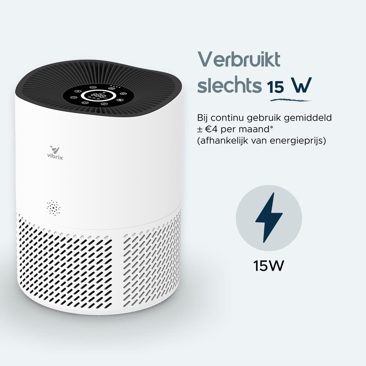Vibrix PureFlow50 Luchtreiniger / Air Purifier – HEPA H13 + koolstoffilter – 350 m³/u – Voor kamers tot ca. 50 m² – Ionisator – App-bediening – Zeer stil met slaapstand – Luchtkwaliteitindicator thumbnail 6