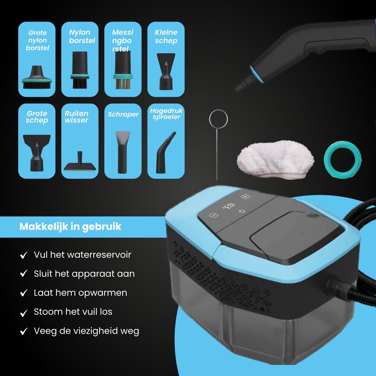 Kymo Stoomreiniger Pro - Handstomer - Tapijtreiniger - Handstoomreiniger - Vlekkenreiniger voor Vloer en Badkamer - Kledingstomer - Keuken Stoomreiniger - 1500W - 4 Bar Stoomdruk - Meubelreiniger thumbnail 2