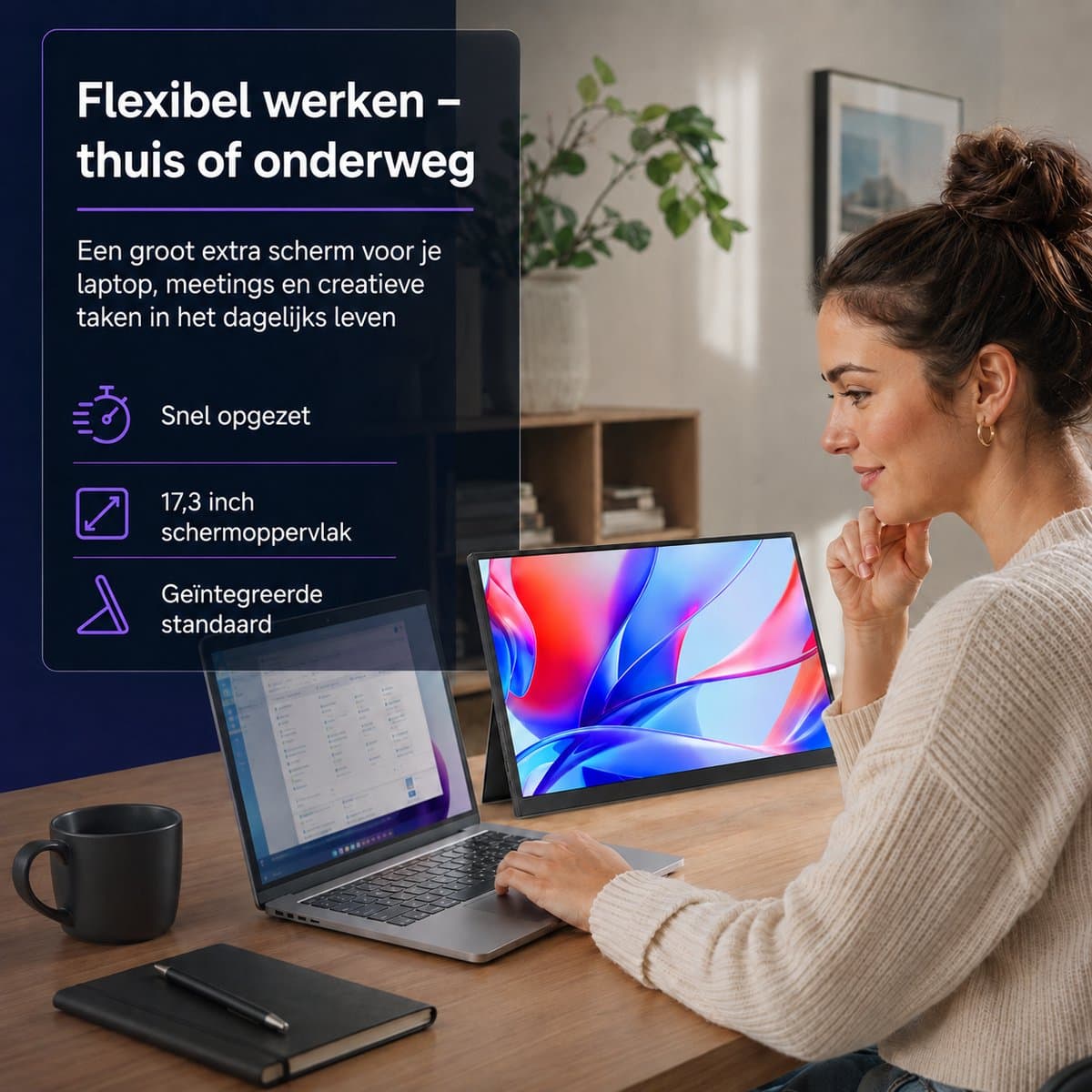 Gloovon® Portable Monitor 17.3 inch - 144Hz & 1ms IPS - Full HD 1080p met USB-C & HDMI Aansluiting - Ingebouwde Standaard thumbnail 5
