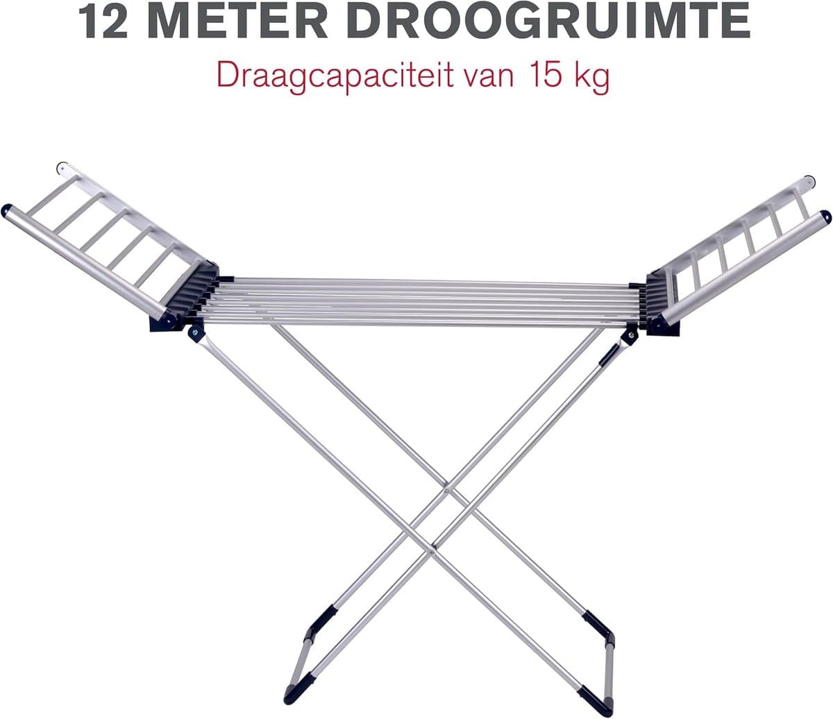 Elektrisch Droogrek - Wasrek Verwarmd - Snelle Kledingdroging - Verstelbare Temperatuur - 12 Meter Droogruimte - Grijs thumbnail 6