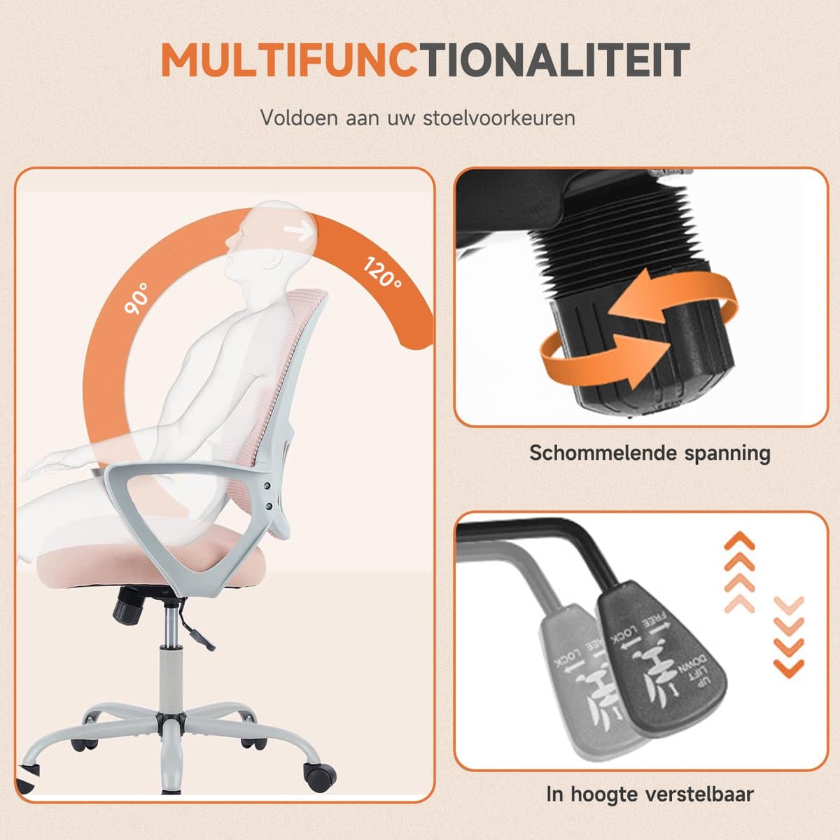 Ergonomische Bureaustoel - Mesh Office Chair - In Hoogte Verstelbaar - Vaste Armleuningen - 113 kg Draagvermogen thumbnail 2