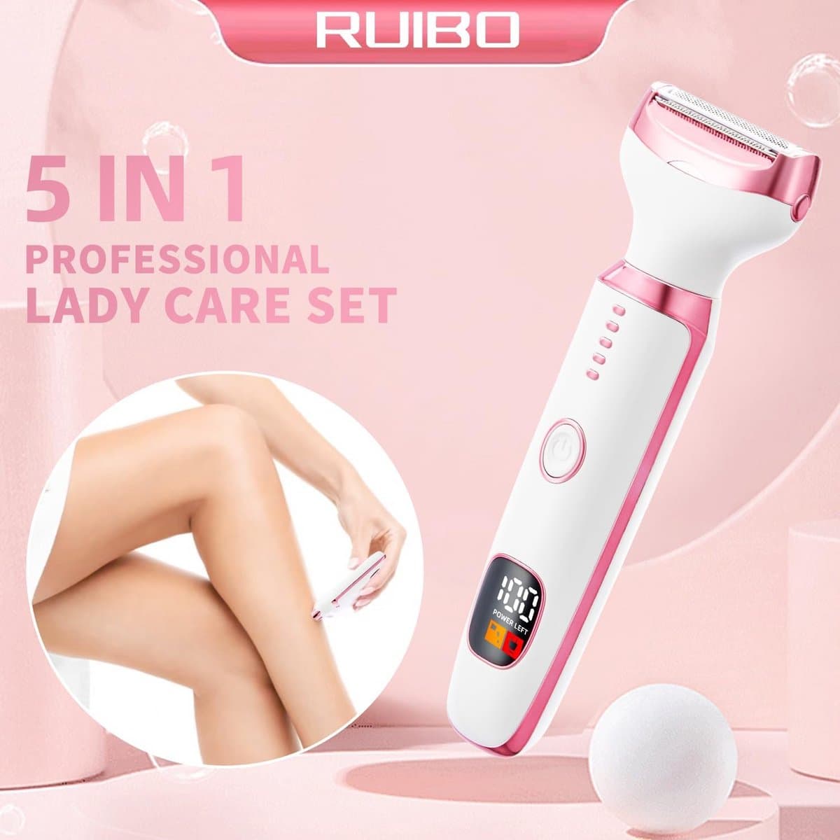 5-in-1 Elektrisch Epilator voor Vrouwen - Oplaadbare Bikinischaaf met Digitale Batterij-indicator - Verwisselbare Opzetstukken voor Gezicht, Lichaam en Intieme Zones - USB-C - Wit thumbnail 2