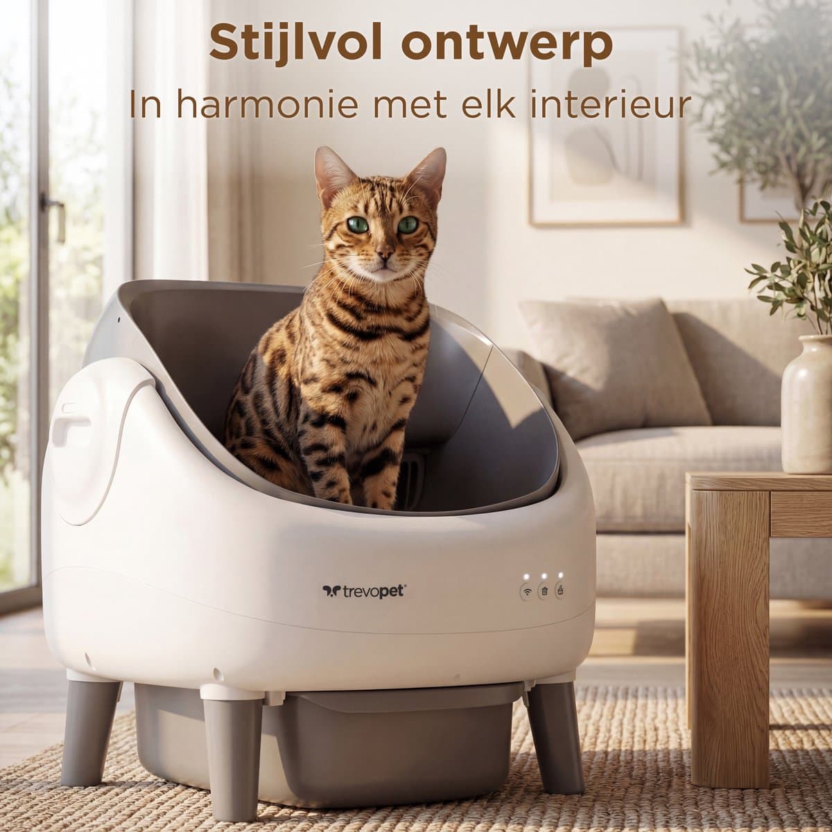 TrevoPet® Air - Automatische Kattenbak met App - Zelfreinigend & Veilig - Voor Katten tot 12KG - Incl. Mat, 60 Afvalzakjes & Accessoires - 10L Afvalbak - Wit & Grijs thumbnail 6