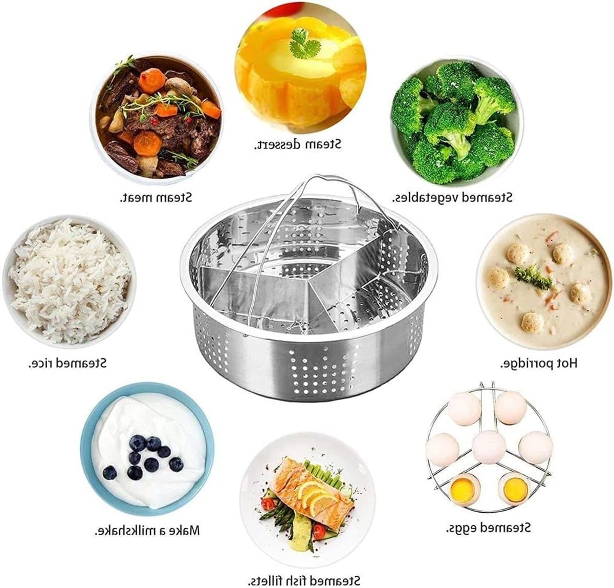 3-Delige Stoompan Accessoireset voor 21 cm Instant Pot - RVS Stoommand, Eierrek en Divider thumbnail 6