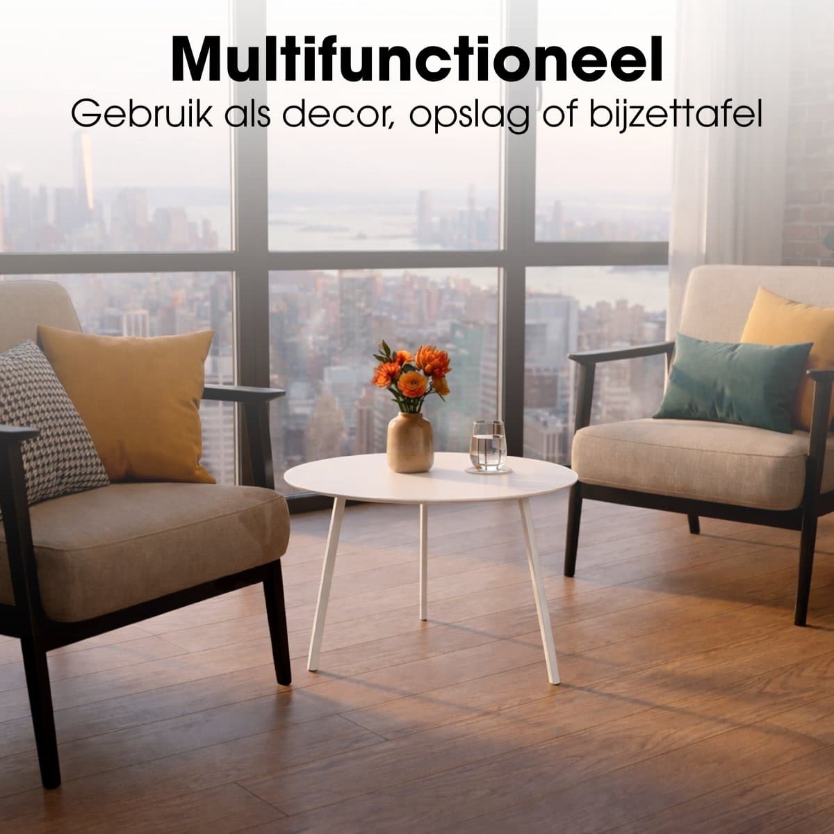 Mica Decorations Seatle Bijzettafel voor Buiten - Salontafel Rond - Plantentafel en Koffietafel - H38 x Ø58 cm - Metaal - Wit thumbnail 8