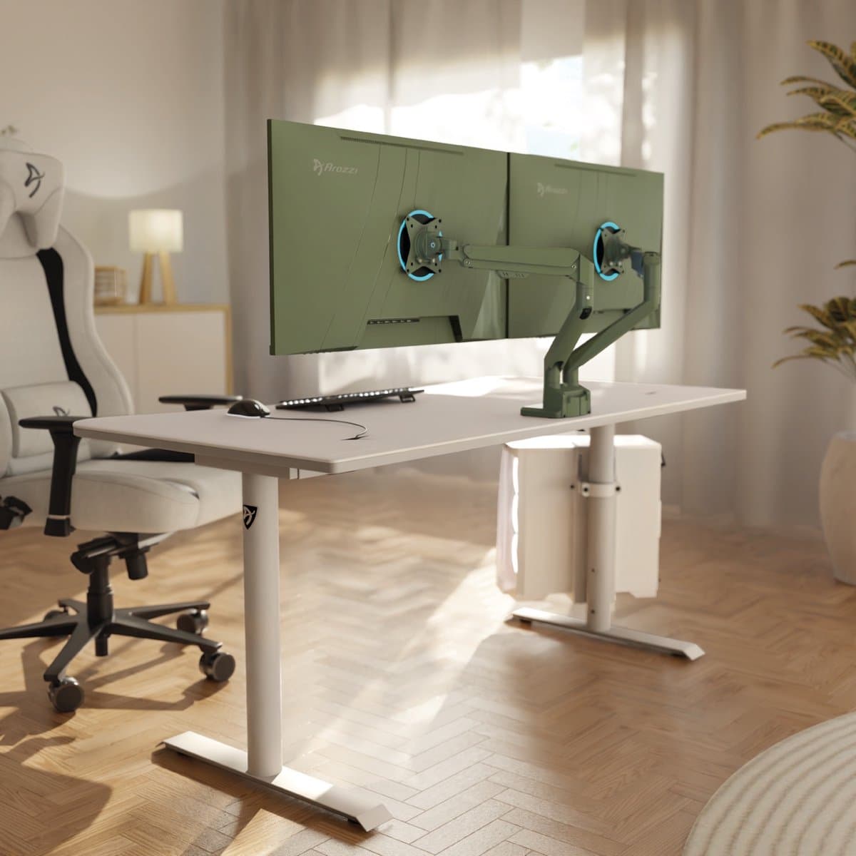 Arozzi Alzare Neo Dubbele Monitor Arm - Gasfeder - Kabelbeheer - 17" tot 34" - Bosgroen thumbnail 4