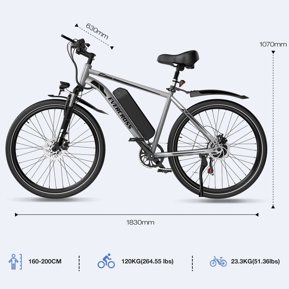 EVERCROSS EK15 Elektrische fiets - Ebike - 26" - 36V 10.4AH - tot 35-90 km - 7 versnellingen - grijs thumbnail 8