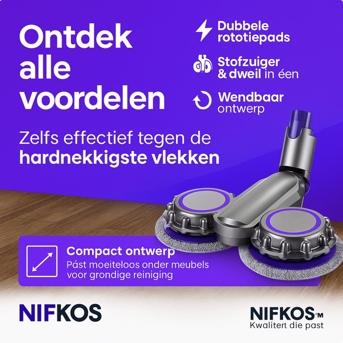 Nifkos Mop Dweil voor Dyson - V10 SLIM & V11 SLIM & V12 SLIM - Nat & Droog - Inclusief 4 Extra Dweilmops thumbnail 4