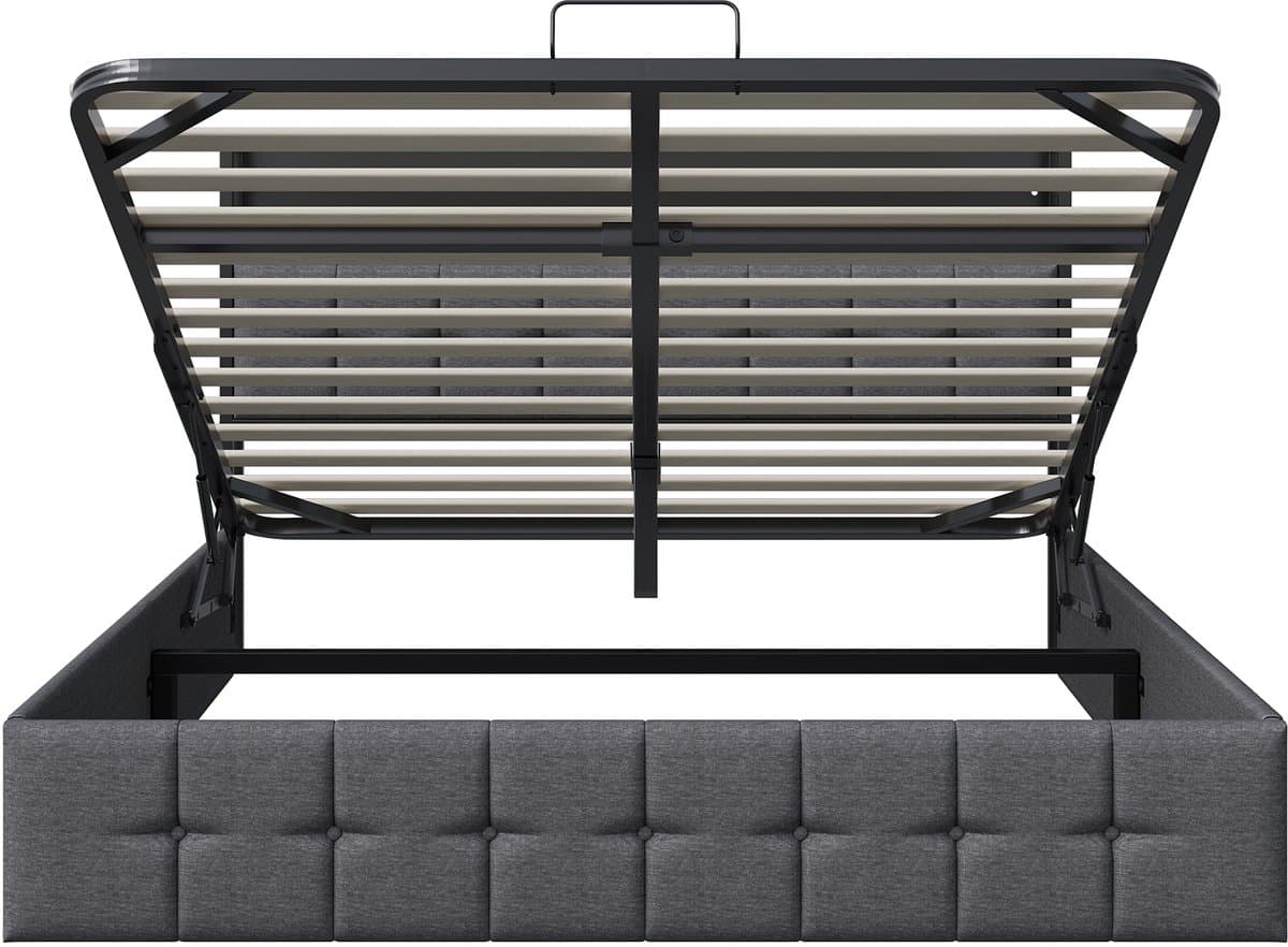 Tweepersoonsbed 160x200 cm – LED Hydraulisch Opbergbed met USB & Type-C, Hoofdbord met Verlichting, Grijs, Linnen thumbnail 6