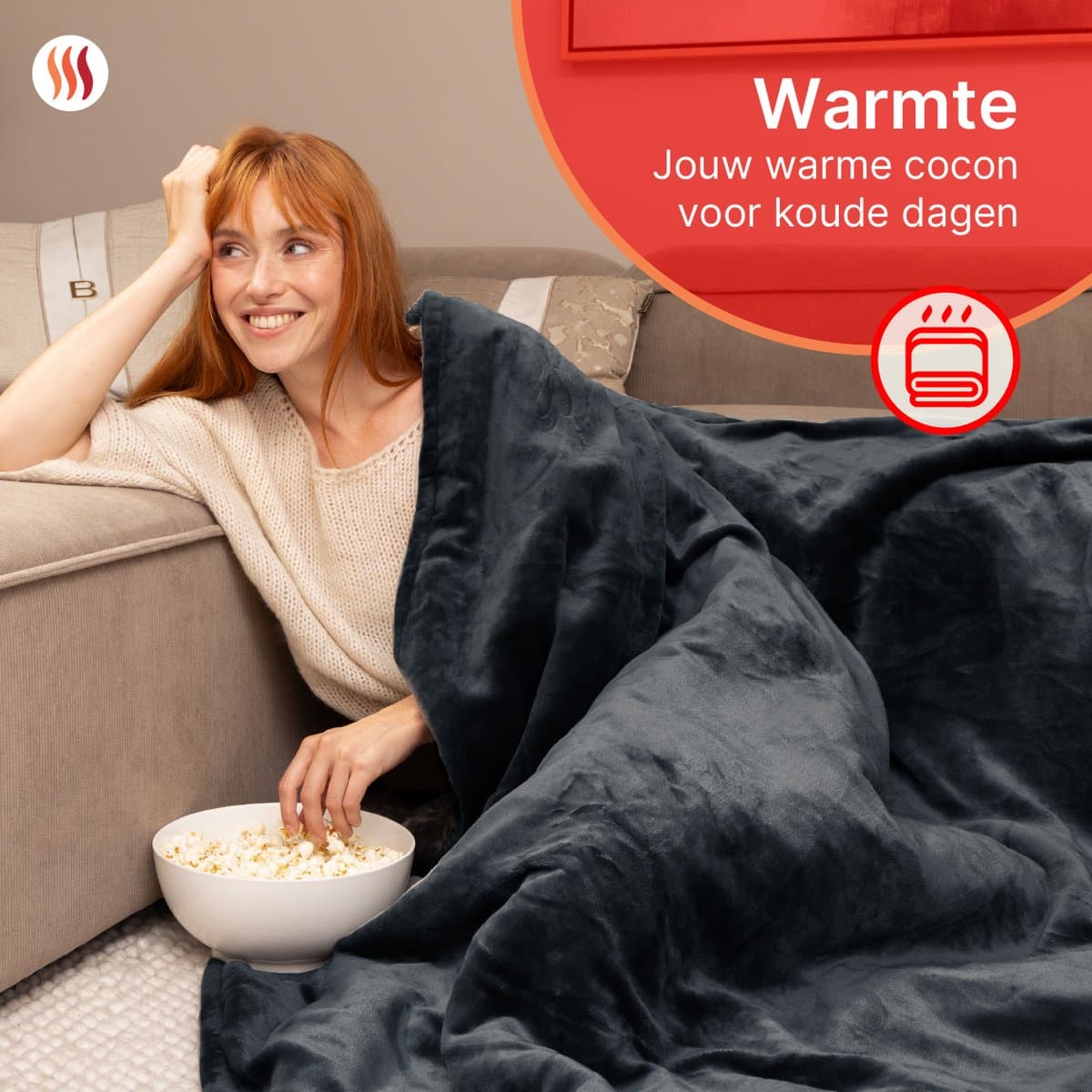 Seranova Elektrische Deken XXL - 180x160 cm - 2 Persoons Bovendeken - Warmtedeken - Dubbelzijdig Fleece Sherpa - Antraciet Grijs thumbnail 2