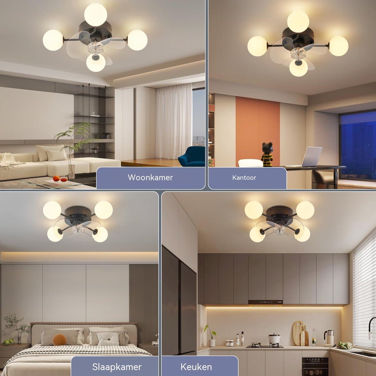 Glitzerlife - Plafond ventilator met verlichting Plafondlamp Ventilatorlamp - 4xG9 fitting - Stille plafondventilator DC motor 6 snelheden - afstandsbediening timerfunctie - modern design PC metaal - Ø50cm - wit thumbnail 5