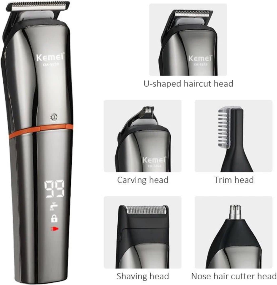 Kemei Baardtrimmer - Body groomer - 6 in 1 - Voor mannen - Waterdicht - Voor baardhaar - Hoofdhaar - Lichaamshaar thumbnail 2