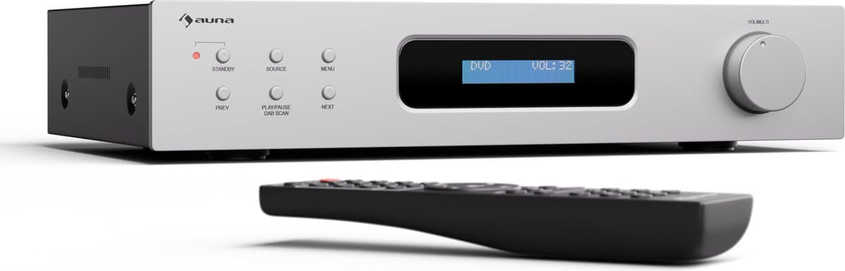 Auna Art22 amplifier DAB+ BT Hifi versterker - Bluetooth - DAB+/FM radio - 2 x 60 W - Wit en zilver metallic