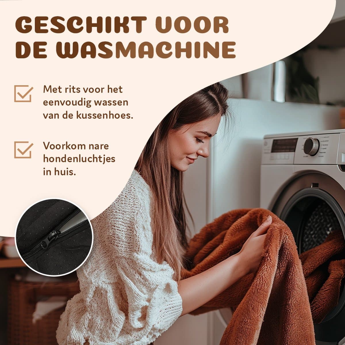 Pet Perfect Orthopedische Hondenmand – Donut Hondenmand – Hondenkussen – Hondenbed – Wasbaar - 80 cm - Bruin thumbnail 7