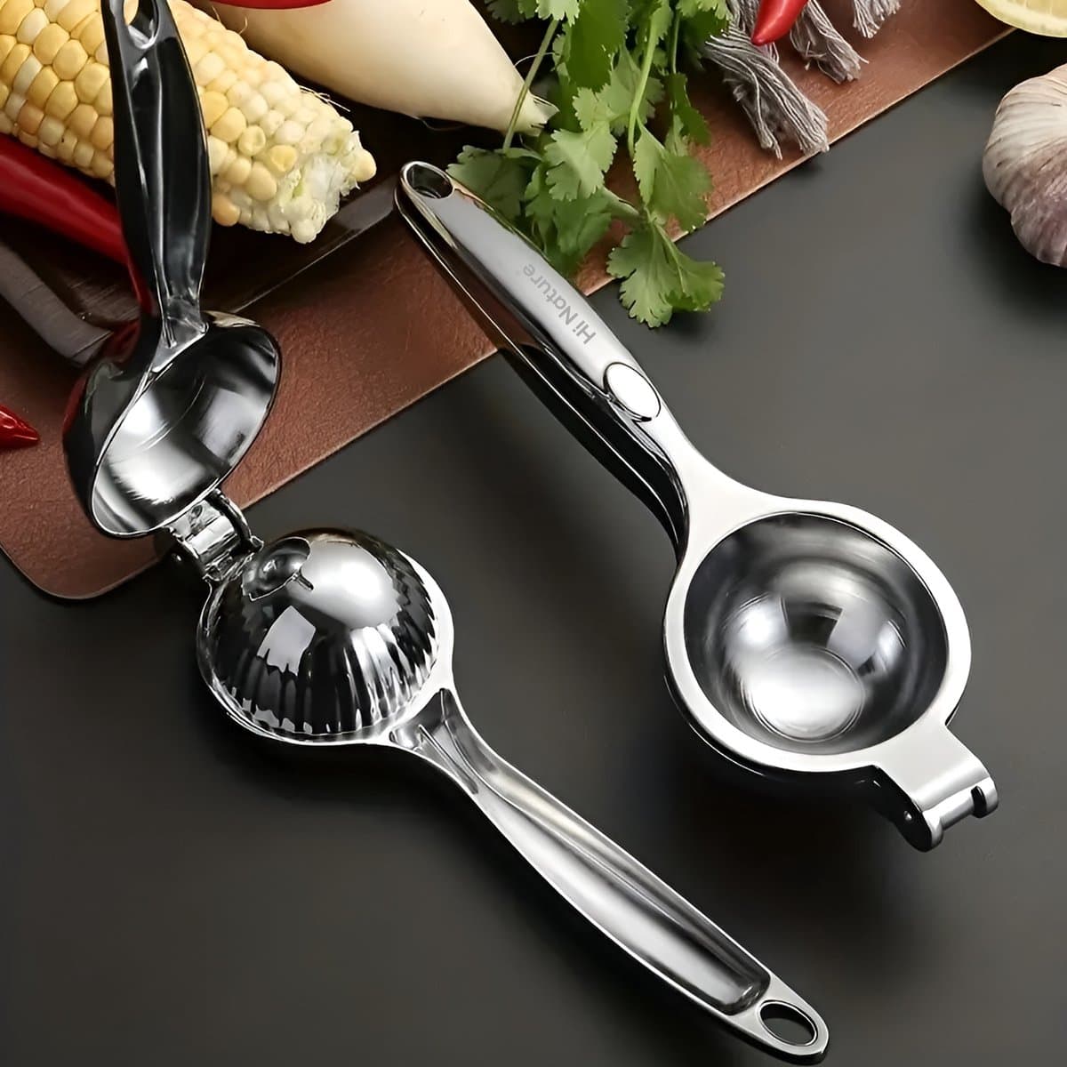 HI NATURE™ Robuuste Kwaliteit Citroenpers | Limoenpers - Handmatige Citroenpers - Lemon squeezer - Citrusknijper - Fruitpers - Sinaasappelpers | Zilver thumbnail 6